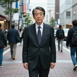 Abe Shinzou standing on  Tokyo street.