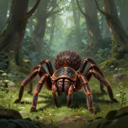 digital painting illustration of tarantula - ogre fantasy beast, standing in the middle of the forest, taller than the trees in noah bradley style