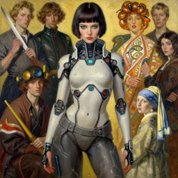 half body of a beautiful cyberpunk girl character design, painting by gaston bussiere, katsuya terada, nc wyeth, greg rutkowski, craig mullins, vermeer, frank frazetta, mucha, tom of finland, trending on artstation, jeffery catherine jones