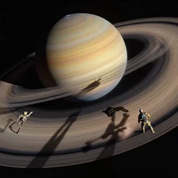 a space battle around saturn, cinematic, shadows, 4 k, detailed, by john berkey!!!!!! and peter jackson and ridley scott and beeple!!! and greg rutowski