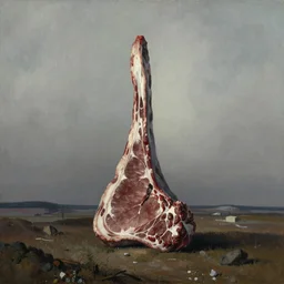 a spire of meat in a desolate landscape, painted by zdzislaw beksinski,