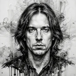 intricate highly detailed portrait of jack white, black and white paint pour by peter mohrbacher