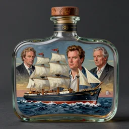 a ship in a bottle but instead of a ship a young jack nicholson is in the bottle, jack nicholson, fancy whiskey bottle, masterpiece painting by artgerm and tom bagshaw and greg rutkowski