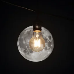 a lightbulb hanging in a wire from a black moon, by hiroshi sugimoto