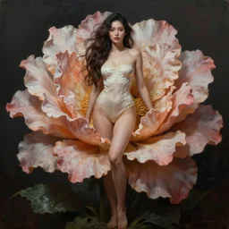 full body pose, hyperrealistic mixed media painting of a beautiful attractive flower woman, dim volumetric lighting, 8 k, octane beautifully detailed render, extremely hyper detailed, intricate, epic composition, cinematic lighting, masterpiece, trending on artstation, very very detailed, masterpiece, stunning, hdr, smooth, sharp focus, high resolution, award, winning photo, dslr, 5 0 mm