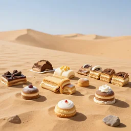 desert full of all kinds of desserts, photography