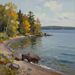 oil painting of lake superior in the fall
