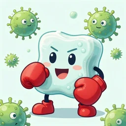 soap as a cartoon character wearing boxing gloves, fighting against bacteria, illustration, high - quality, cartoon style, bacteria, soap