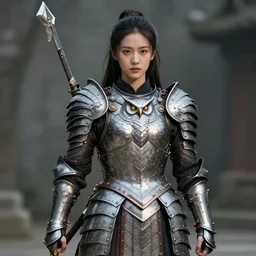 photo of a female warrior with metal owl armour