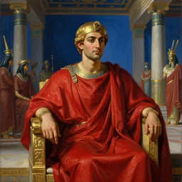 beautiful oil matte portrait painting, ancient senators in royal crimson robes sit in tribunes of an egyptian blue palace hall, art by anders zorn, highly detailed, beautiful cinematic light deep focus, elegant, digital painting, smooth, sharp focus, golden ratio, dramatic illumination, art by artemisia lomi gentileschi and caravaggio