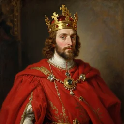 oil painting of king, red royal cape, large golden crown, rich jewellery, art by anders zorn, wonderful masterpiece by greg rutkowski, beautiful cinematic light, american romanticism by greg manchess, creation by tyler edlin