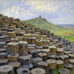 the giants causeway painted by claude monet