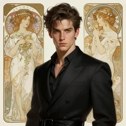 portrait of a handsome male wearing black clothes, diffuse lighting, fantasy, intricate, elegant, highly detailed, lifelike, photorealistic, digital painting, artstation, illustration, concept art, smooth, sharp focus, art by john collier and albert aublet and krenz cushart and artem demura and alphonse mucha