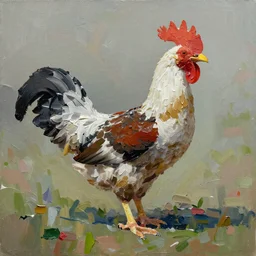 Cockerel painted with palette knife, heavy impasto