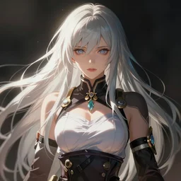 a portrait of a female anime warrior character with long hair, artgerm