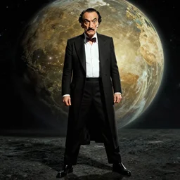 the full body shot of angry salvador dali in the role of emperor of universe | still frame from the prometheus movie by ridley scott with cinematogrophy of christopher doyle and art direction by hans giger, anamorphic bokeh and lens flares, 8 k, higly detailed masterpiece