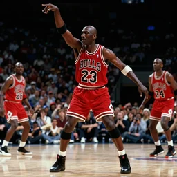 still from thriller music video with michael jordan dancing in the center