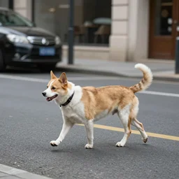 photo of catdog walking across the street, realism, photo-realism, hyper-realism, leica 35mm