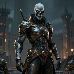 steampunk grim reaper, hyper detailed, bioluminescent, background fortress, digital art, trending in artstation, cinematic lighting, studio quality, smooth render, unreal engine 5 rendered, octane rendered, art style by ian sprigger and cushart and archan nair, jack kirby and simon bisley, physically based rendering