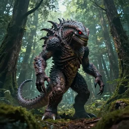 wide angle dslr photograph of a very hairy demogorgon, standing in a forest clearing, epic cinematic lighting, deviantart homepage