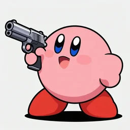kirby holding a pistol, cartoon