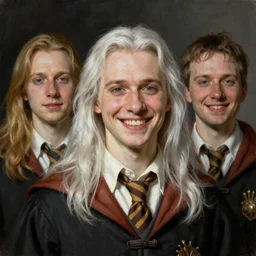 Painting of a clean shaven triple H with long white hair. Young. Smiling. Happy. Cheerful. Prisoner of Azkaban. Art by william adolphe bouguereau. Very very very very very very very very very very very very much detailed. Beautiful. 4K. Award winning.