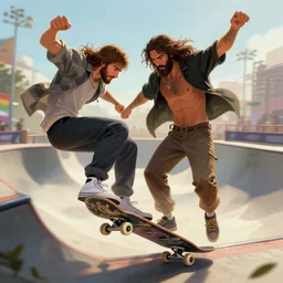 satan challenges jesus to a skateboard competition, detailed, artstation trending, digital art