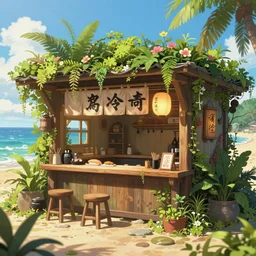 an intricate concept art illustration of an undergrowth sushi bar in a shack in the beach, anime style, global illumination, digital art, photorealistic movie still, style ivan talavera and artgerm, hyper realistic, photorealistic, octane render, trending on artstation, cgsociety, cinematic light, 8 k
