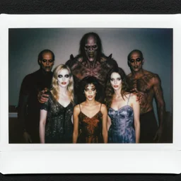 1 9 7 6 polaroid snapshot portrait, monstrous mutant family of demonic cenobite people, horror, madness