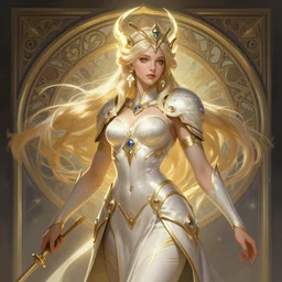 lady palutena, goddess of light, d & d, fantasy, intricate, elegant, highly detailed, digital painting, artstation, concept art, matte, sharp focus, illustration, hearthstone, art by artgerm and greg rutkowski and alphonse mucha
