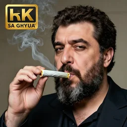 A portrait of borat sagdiyev smoking a rolled marijuana joint, 8k, award winning