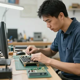 hardware engineer in his home workshop