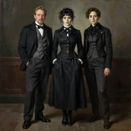 Richard Schmid and Jeremy Lipking full length portrait painting of a young beautiful victorian goth detective woman with her hands in her pockets
