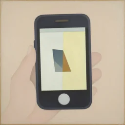 A painting of phone, abstract painting in the style of Sophie Taeuber-Arp and Gary Hume and Tatsuro Kiuchi, flat colour-block style, geometric abstraction, earthy light pastel colours