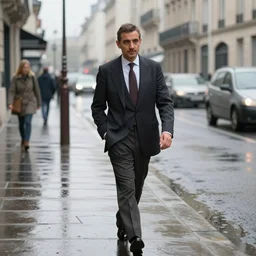 mr. bean walks down a parisian street on a rainy day by gustave caillebotte