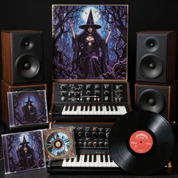 a photograph of a beautiful witches sabbath vinyl records cd stereos synthesizers moogs