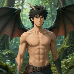 handsome anime dragon in amazon rainforest : : dnd character : : fantasy, magic : : realistic textured skin, clear clean : : by lya kushinov, avetetsuya studios, alexandra fomina artstation, by makoto shinkai : : digital 2 d, matte painting : : dof : : 8 k