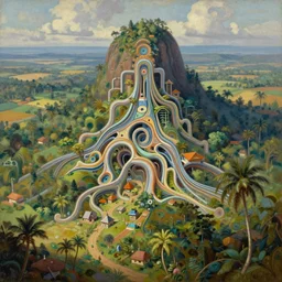 a beautifu biomechanical sri lankan landscape, concept art, intricate detail, volumetric shadows and lighting, realistic oil painting by tim hildebrandt,