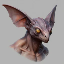 game concept art, muscular, chiroptera head, chiroptera ears, amphipod, hyperrealism, artstation, cgsociety, zbrush, no background