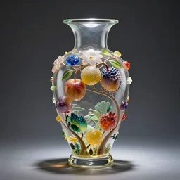 A beautiful vase designed by a master glass and jewelry designer. Created by nanotechnology. fruit theme,