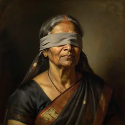 detailed potrait of blindfolded old srilankan woman, girl graceful,, painting by james jean, craig mullins, j. c. leyendecker, lights, art by ernst haeckel, john william godward, hammershøi,,
