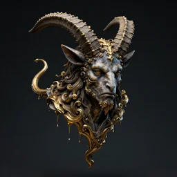 Hyper realistic portrait of a surreal Cernunnos floating in the dark night, gold dripping in spiral, Mistic ambient, ultra super good realistic 3D render by Pete Morbacher and Emil Melmoth, insanely detailed, trending on artstation, sharp focus