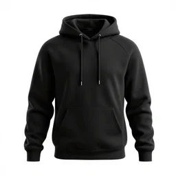 matte black hoodie, clean 3d render, octane render, isolated on a pure white background, centered, entire object in frame, sharp focus, soft studio lighting