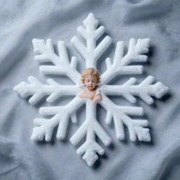 surreal photography silk snowflake with a tiny angelic face