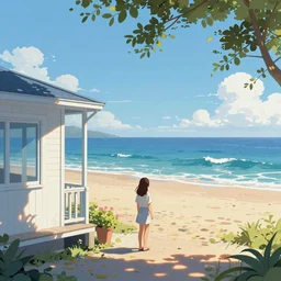 Watching the ocean at my beach house. Beautiful digital art by Charlie Bowater, by John Bauer, hopeful and bright, trending on artstation