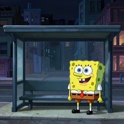 dark city bus stop, spongebob background art, very detailed,ArtStation