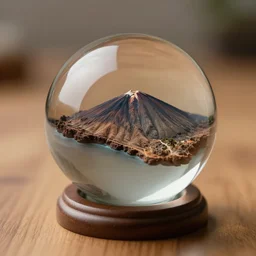 beautiful photograph of a detailed miniature of tenerife island inside a thin glass ball. stock photo. depth of field. studio lighting. reflections. wood. cozy. teide. maquette. tilt shift. unreal engine, octane render, vray, trending on artstation, cgsociety, cgpeers, ilm, vfx, 3 d. by emmanuel lubezki