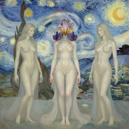 three devils by karol bak and ruan jia and vincent van gogh, neutral pastel colors, iris van herpen visionary dreams, symbolism, gothic style, imagination, daydreams and nightmares, hell the grand scene