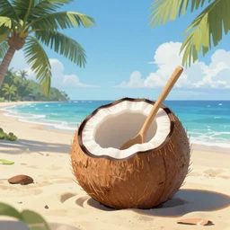 coconut on paradise beach, trending on artstation, by Noah Bradley
