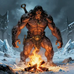 mike mignola comic art of prehistoric caveman, icescape, fire hearth, desolation, cinematic light